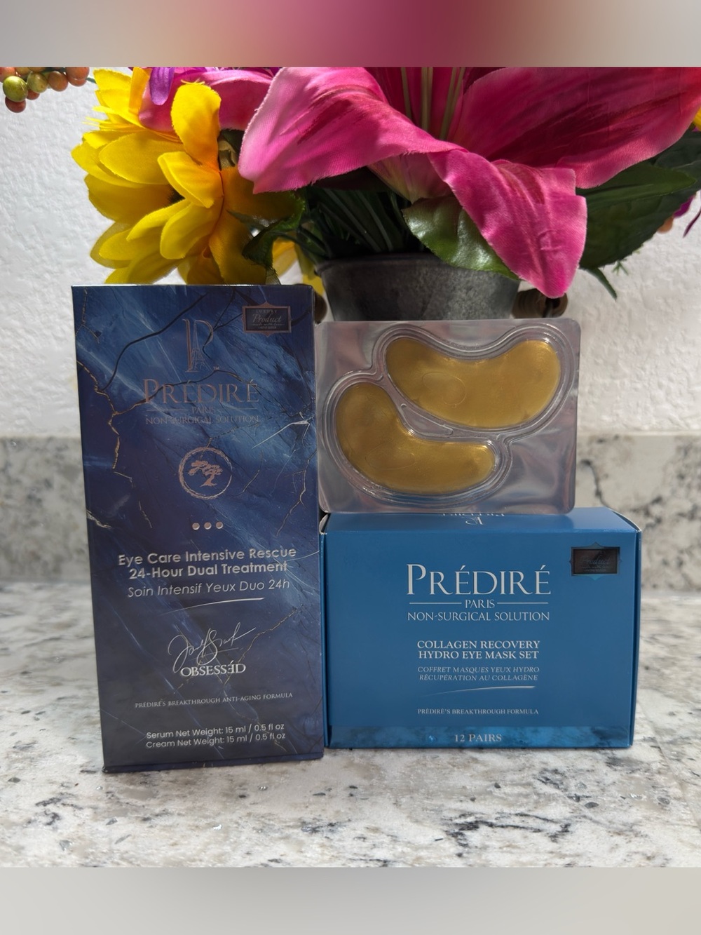 Predire Night/Day Eye 24hr Treatment Duo w/ box of 12 Collagen Eye Masks
